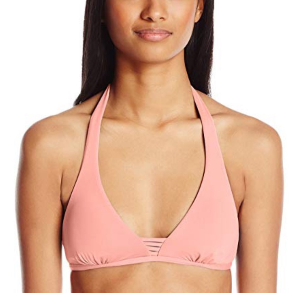 Coral Pink Roxy Halter Bathing Suit Top - Medium